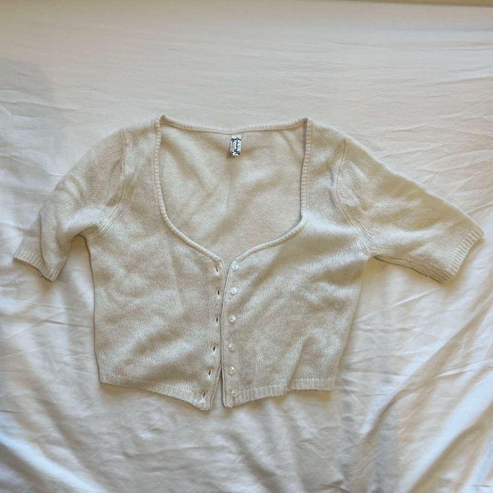 Free People cream cashmere cropped cardigan